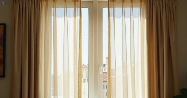 Dull dusty drapes in reedy-creek before professional cleaning